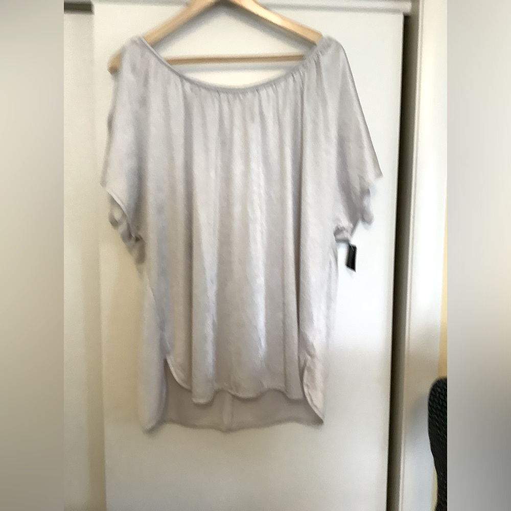 NWT INC International Concepts Silver Blouse, Short-sleeves, size 3X